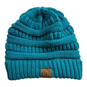 CC Beanie Teal Ribbed Knit Slouchy Winter Hat